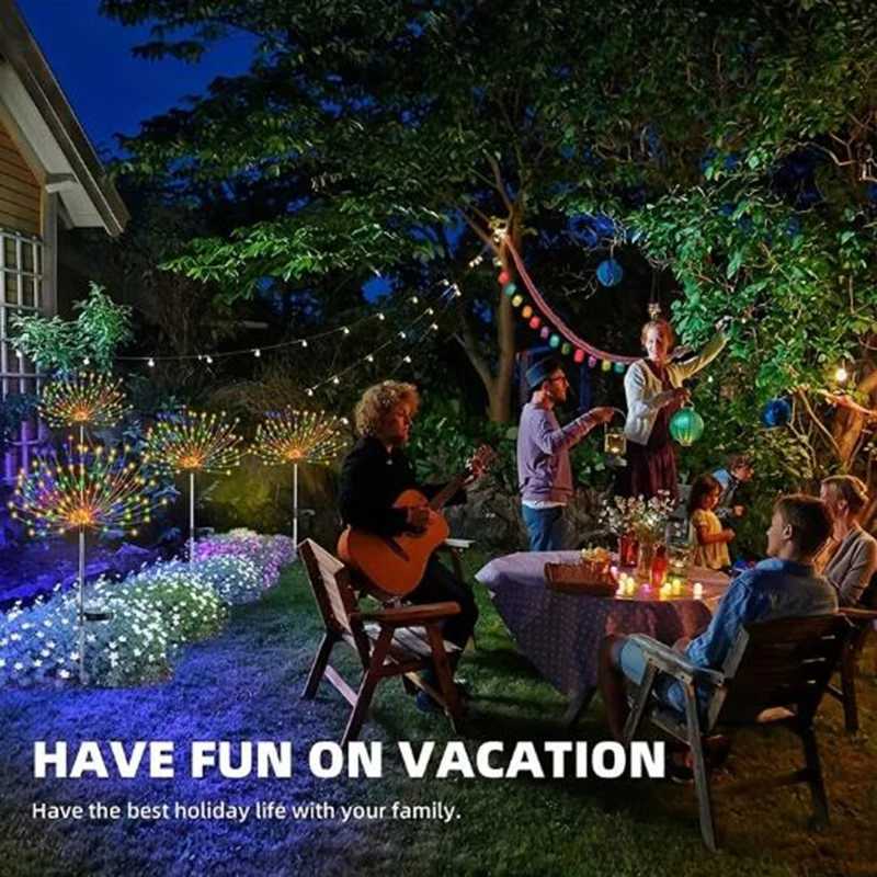 1PC Solar Fireworks Lamp Outdoor Grass Globe Dandelion Flash String Fairy lights 90 /120/150LED For Garden Lawn Holiday LightXJ250606