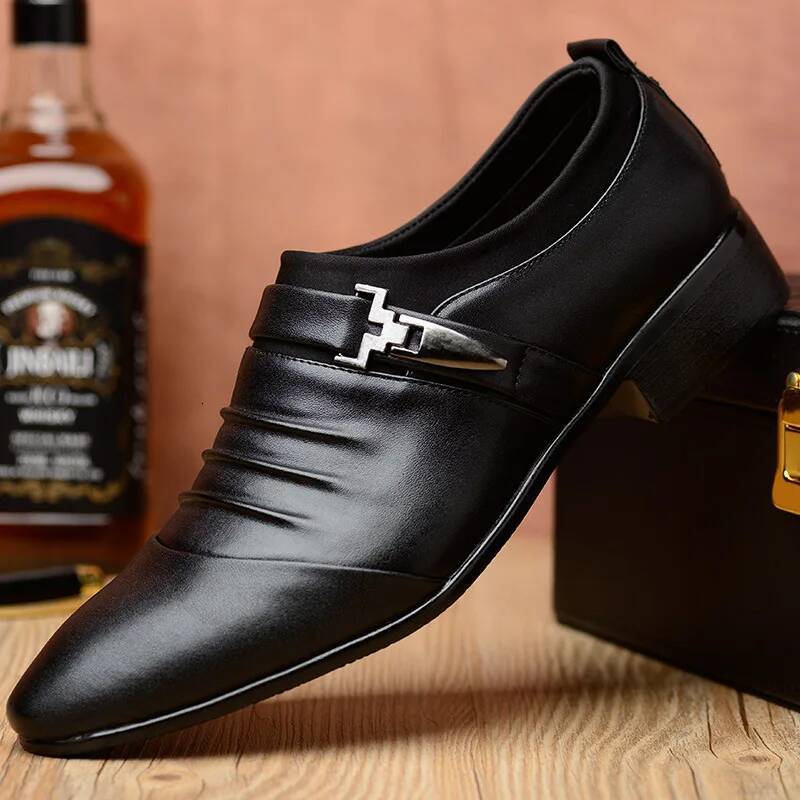 Ddmyoutdoor Classic Dress Slip On Black Leather Plus Size Point Toe Business Casual Men Formal Shoes For Wedding Outdoor Shoes