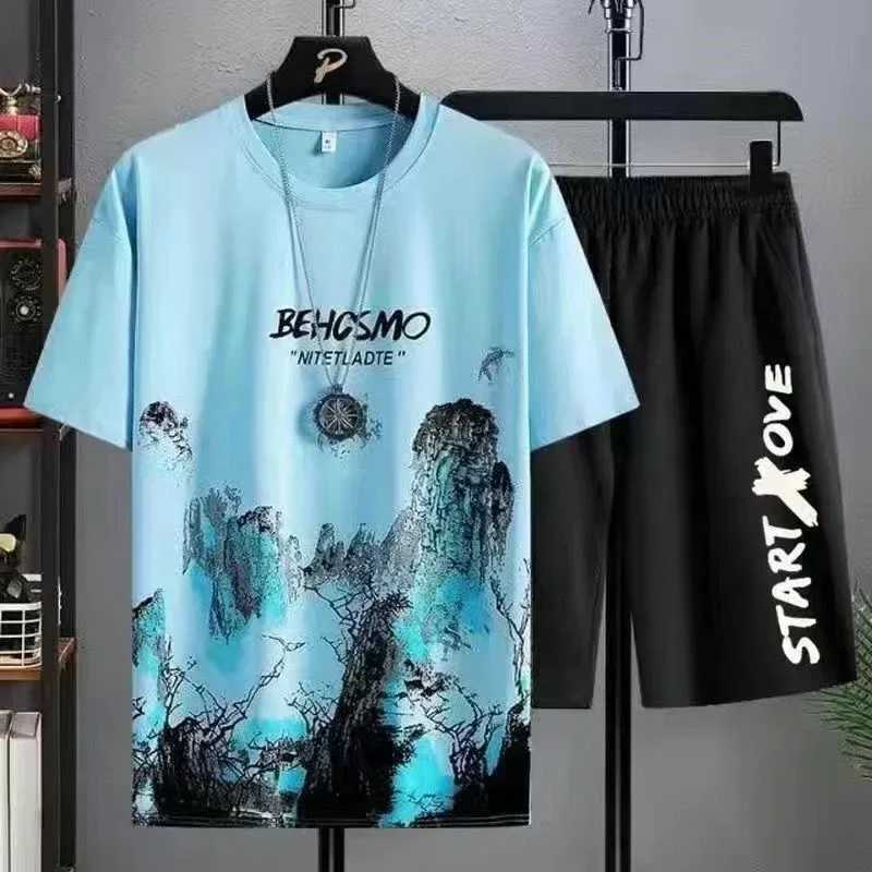 Mens Sets 2025 Summer Fashion Thin Quick Dry Sportswear Mens T Shirt+ Shorts 2-Piece Set Casual Outdoor Sports Suit W250609