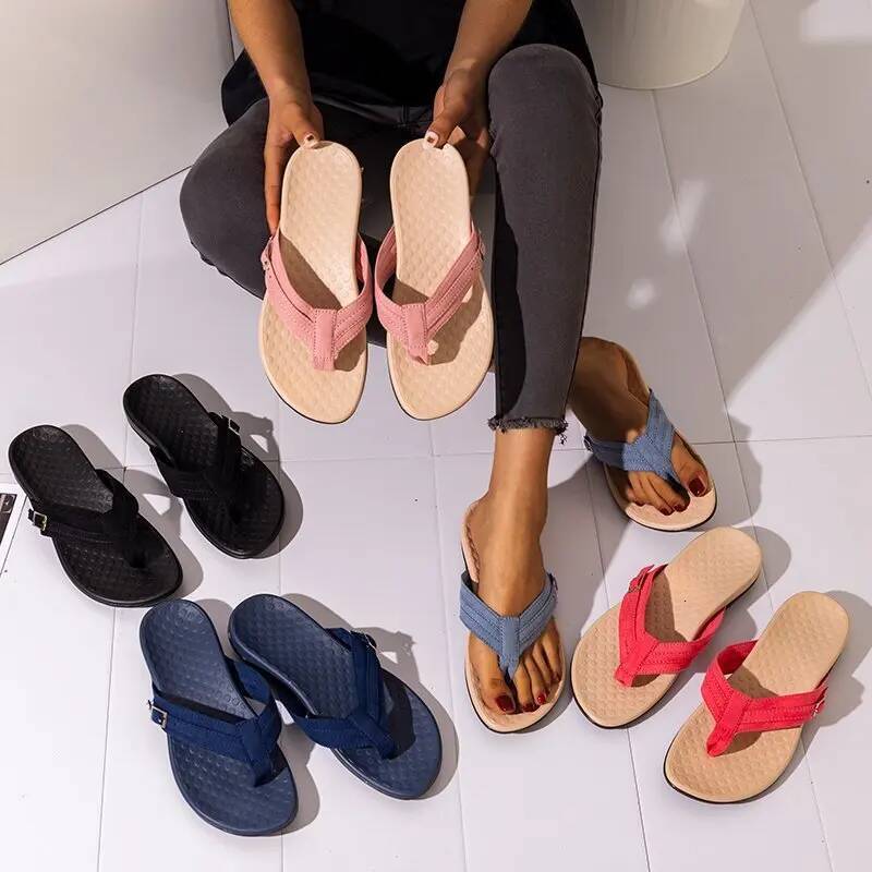 Ddmyoutdoor Summer Women Slipper Fashion Beach Socofy Non Slip Casual Flat Slides Ladies Sandals Outdoor Orthopedic Slippers Outdoor Shoes