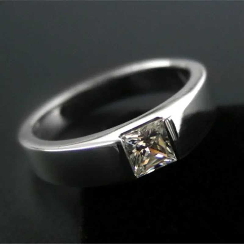 Solid 14K White Gold Ring 1CT Princess Cut Moissanite Diamond Mens Engagement Ring Statement Jewelry Gift For Husband W250606