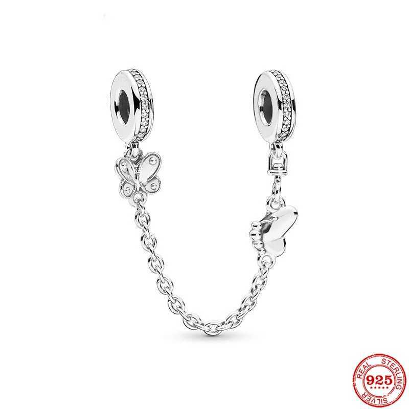 925 Sterling Silver Clear Daisy Flower Butterfly Heart Safety Chain Charm Bead Fit Original Bracelet DIY Women Jewelry XJ250607