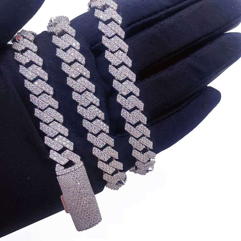 10mm High-End Moissanite Diamond Necklaces S925 Silver Cuban Link Chain Choker for Women Pass Tester With Certificate