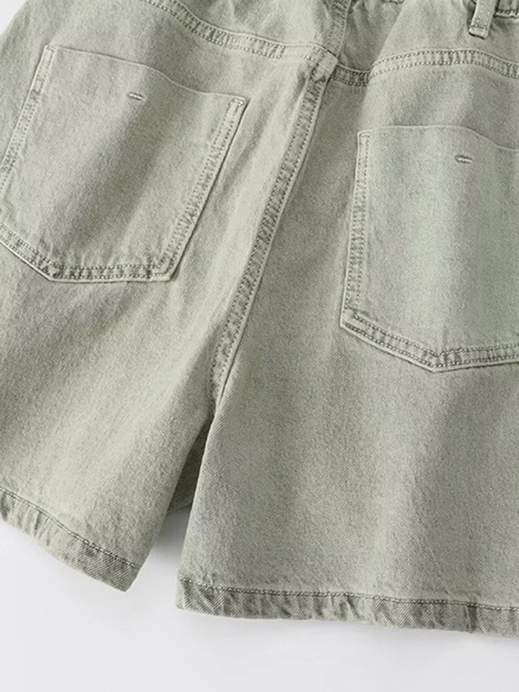 ZBZA Womens Short Denim Jumpsuit Fashion High Street Y2K Waisted Jumpsuit Solid Color Lapel Short Sleeve Jumpsuit Top 250603