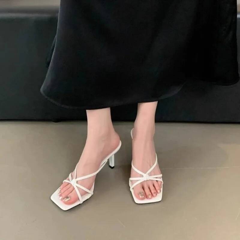 Summer sexy leopard print thin heel sandals suede T-shaped strap open-toe slippers fashion women's shoes large size 42