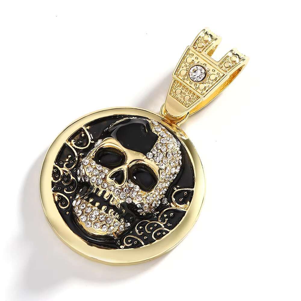 Hot Selling Mens Dark Style Cuban Chain Necklace Black Drip Oil Alloy Full Diamond Skull Pendant Fashion Charm Bracelets