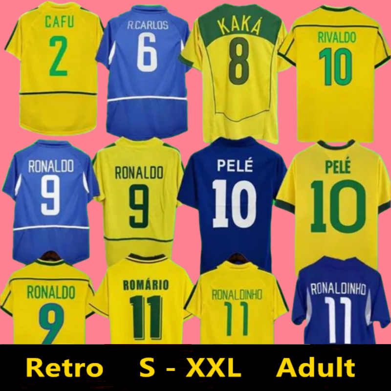 1970-2014 Brazil Retro Soccer Jerseys Ronaldo Ronaldinho Kaka R. Carlos - Classic Football Shirts Quick Dry Breathable Unisex