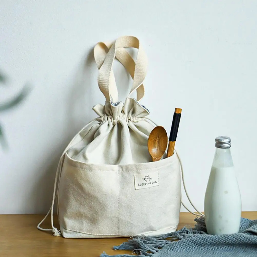 Bento Bag Large Capacity Drawstring Waterproof Aluminum Foil Liner Japanese Style Lunch Box Insulated Pouch Daily Use 250606