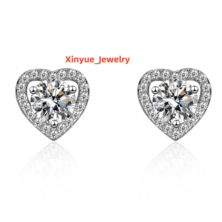 JS Moissanite Earrings S925 Silver New Simple Atmosphere Heart-shaped Love Factory Wholesale