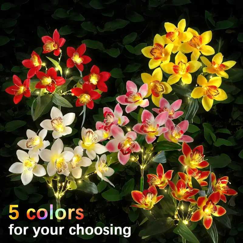 Outdoor Solar Garden Lights 7Head Orchid Solar Flower Lights for Garden Yard Lawn Outdoor Solar Garden Lawn Light Stake Light XJ250606