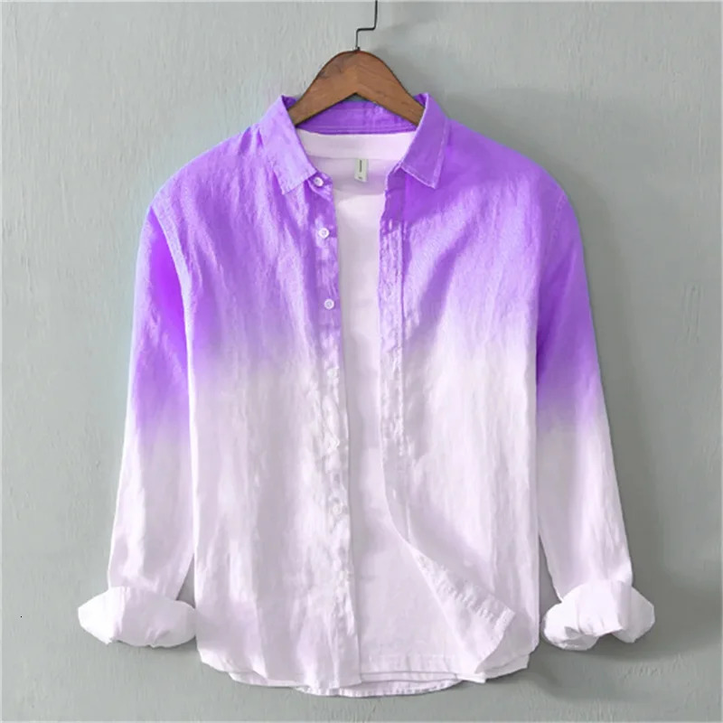 Summer Shirt Casual Long Sleeve Lapel Shirt 3D Printing Light Color Changing Mens Linen Shirt XS-6XL Fast 250605