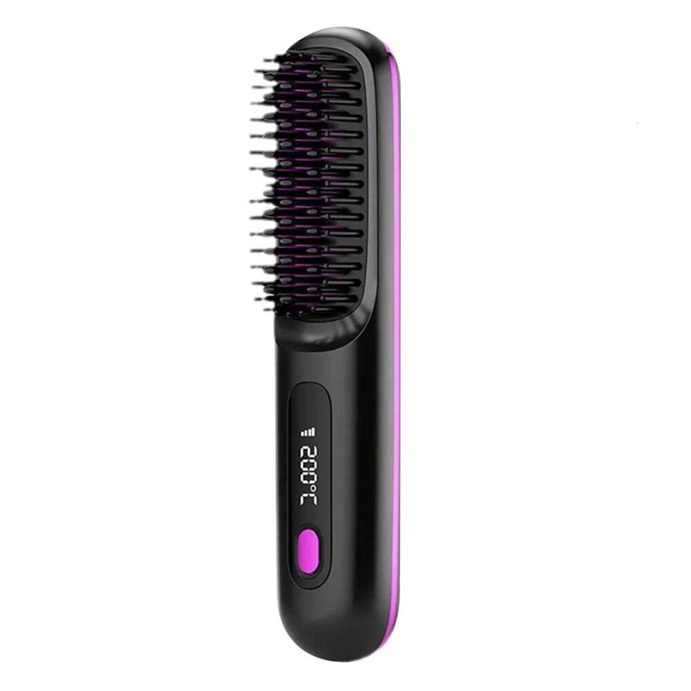 Convenient Mini Cordless Hair Straightener Brush With 3 Setting LED Temperature Display Electric Negative Ions Ceramic Hot Comb