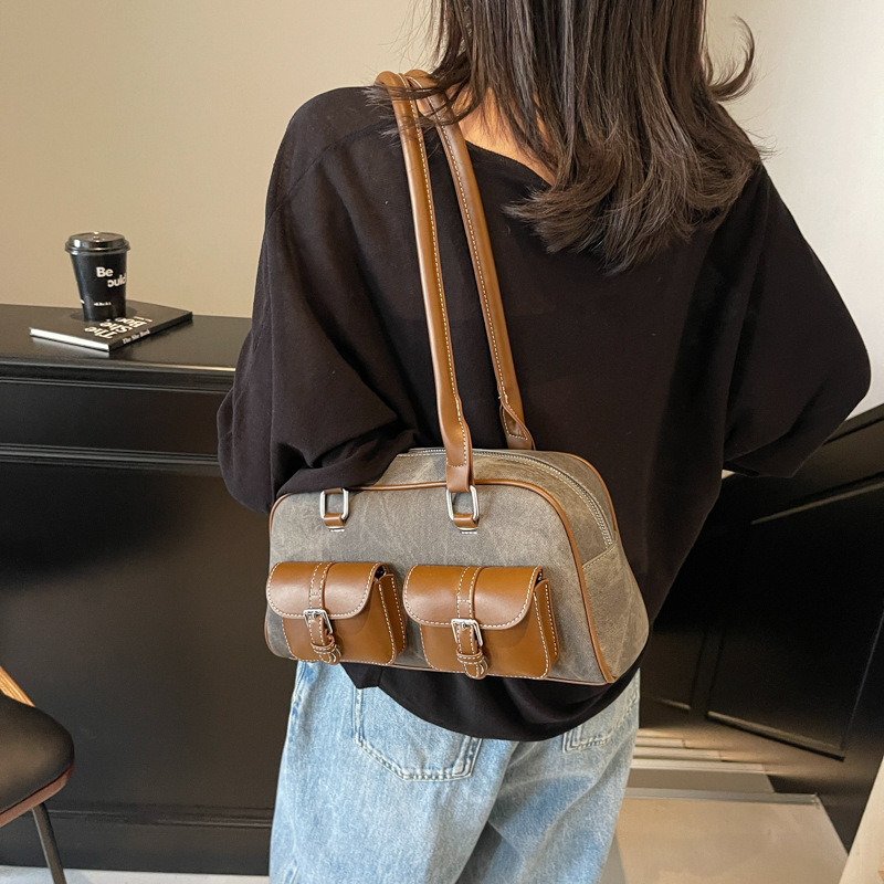 designer High-End Tote Bag for Women 2025 New Trend Color-Block Shoulder Bag Large Capacity Versatile Commuter Underarm Handbag