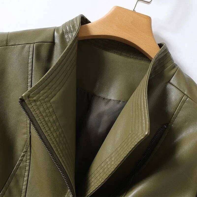 Autumn Winter Sheepskin Jacket Women Short Coat Slim Inclined Zipper Casual Tops Lady Small Outerwear Leather Blazer Coats