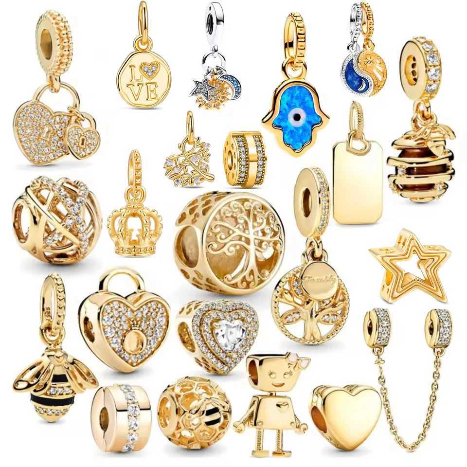 Sparkling 925 Sterling Silver Golden Series Charm Bead Fit Original Pantaro Bracelet Necklace DIY Fashion Women Jewelry XJ250607