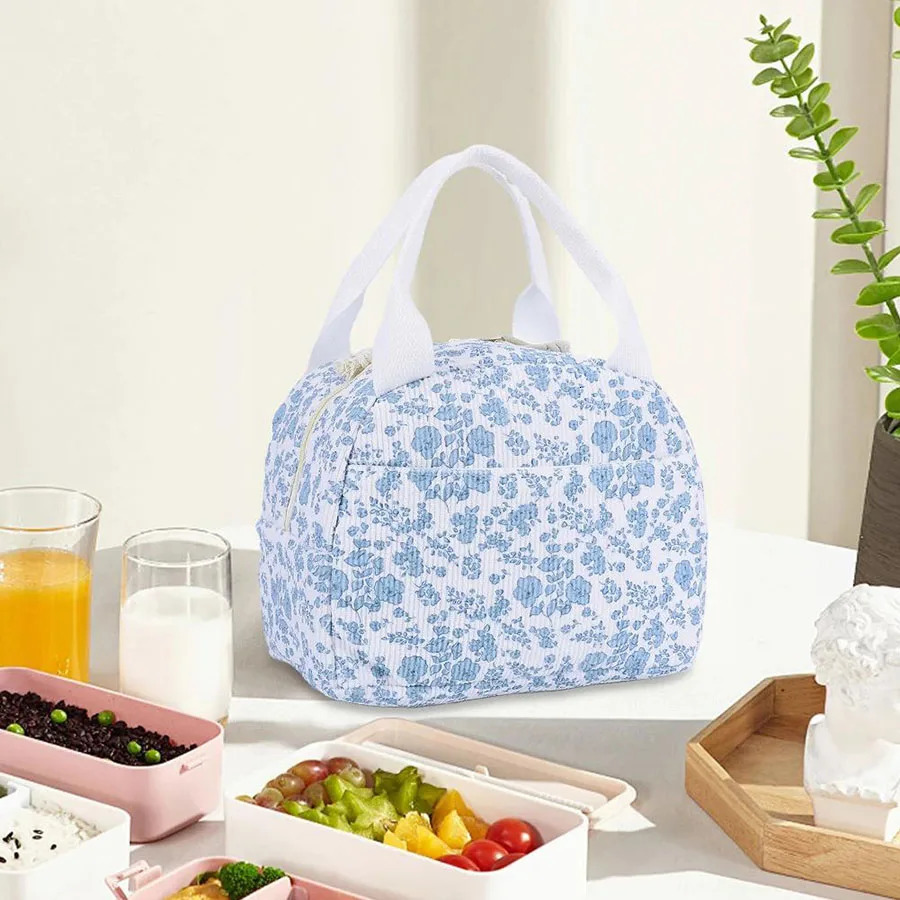 Quilted Lunch Bag Large Capacity Cute Lunch Box Bag Floral Printed Bento Bag Travel Picnic Camping Bag 250606
