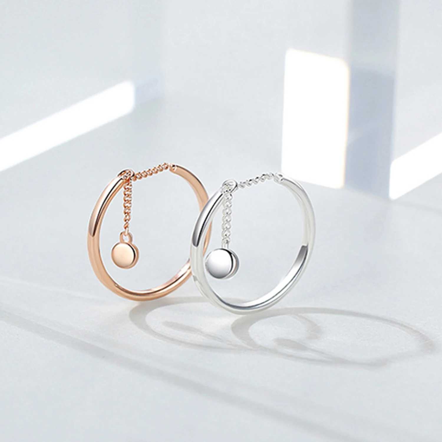 Korean Tassel Beads Pendant Rings Silver Color Simple Chain Beaded Rings for Women Girl Finger Open Ring Jewelry Party W250606