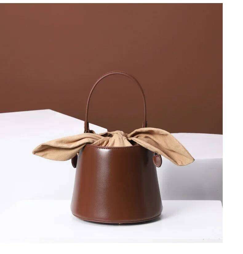 Fashionable Versatile Women's Bucket Bag Genuine Leather 2022 New Style Single Shoulder Handbag With Fleece Rabbit Ears