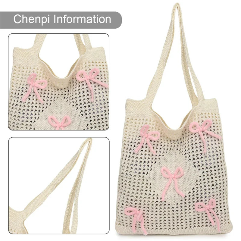 Large Capacity Crochet Beach Tote Bag Women Knitted Shoulder Woven Hobo Hollow Out Handbag for Party Vacation 250605