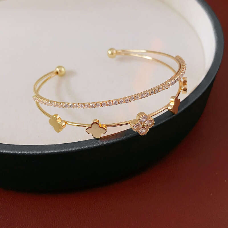 2025 hot designer bracelet zircon Rhombus Flower Double Layer Open Light Fashion Bracelet Elegant Exquisite New Style Jewelry with gift box