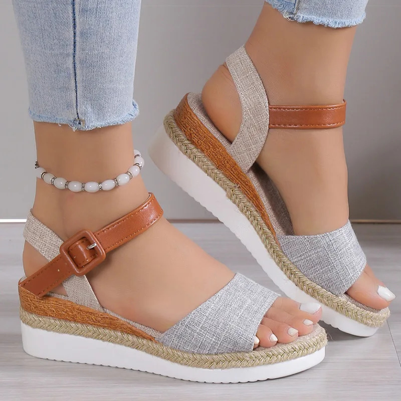Womens Sandals Peep Toe Heels Sandals Summer Wedges Shoes Woman Low Platform Heeled Sandalias Mujer Summer Shoes Women Footwear 250605