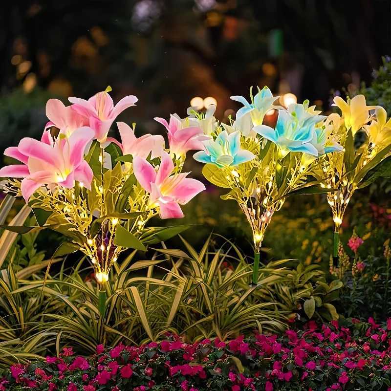 Lily Flowers Solar Lights Decorative Light For Patio Lawn Garden Solar Lawn Light Yard Pathway Landscape Solar Powered Lights XJ250606