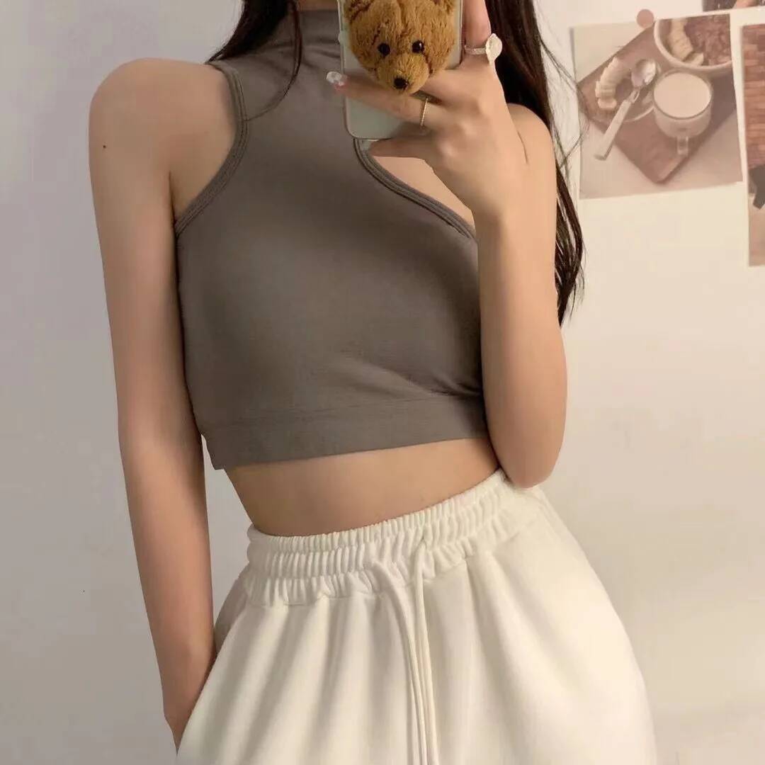 Cut Out Sexy Crop Off Shoulder Solid 2024 Skinny Sport Short Women Tank Irregular Summer Sports Tops