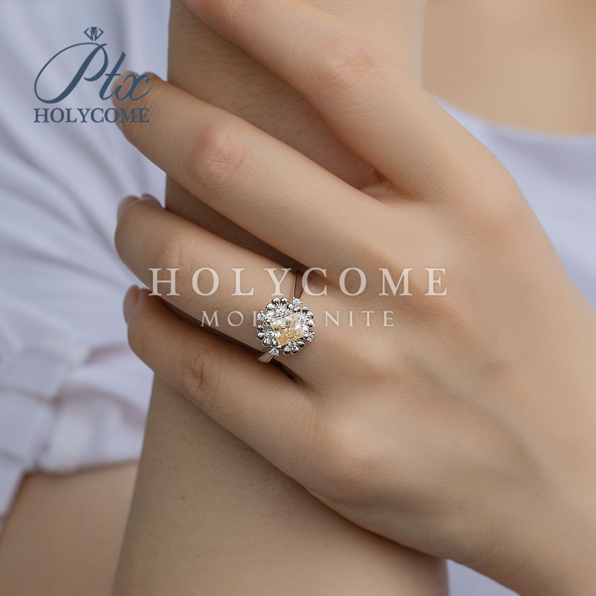 Women's Luxury Jewelry Moissanite Diamond Ring Silver Plated Flower Shaped Moissanite Engagement Wedding Romantic Gemstone Rings Women Party