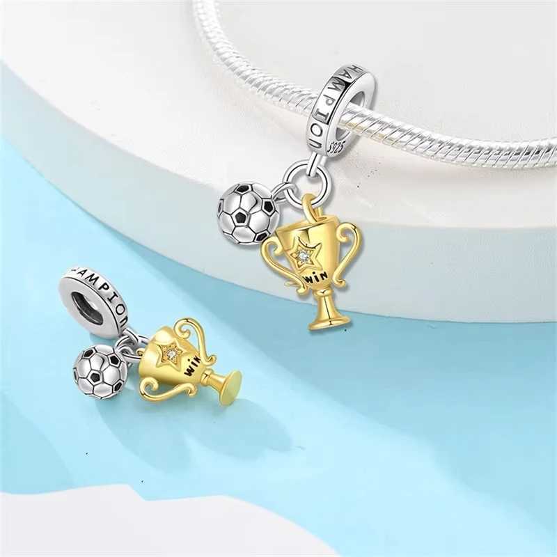 925 Silver Sports Series Dumbbell Badminton Soccer Charm Beads Fit Pandach Original DIY Bracelets Birtay Gifts Fine JewelryXJ250607