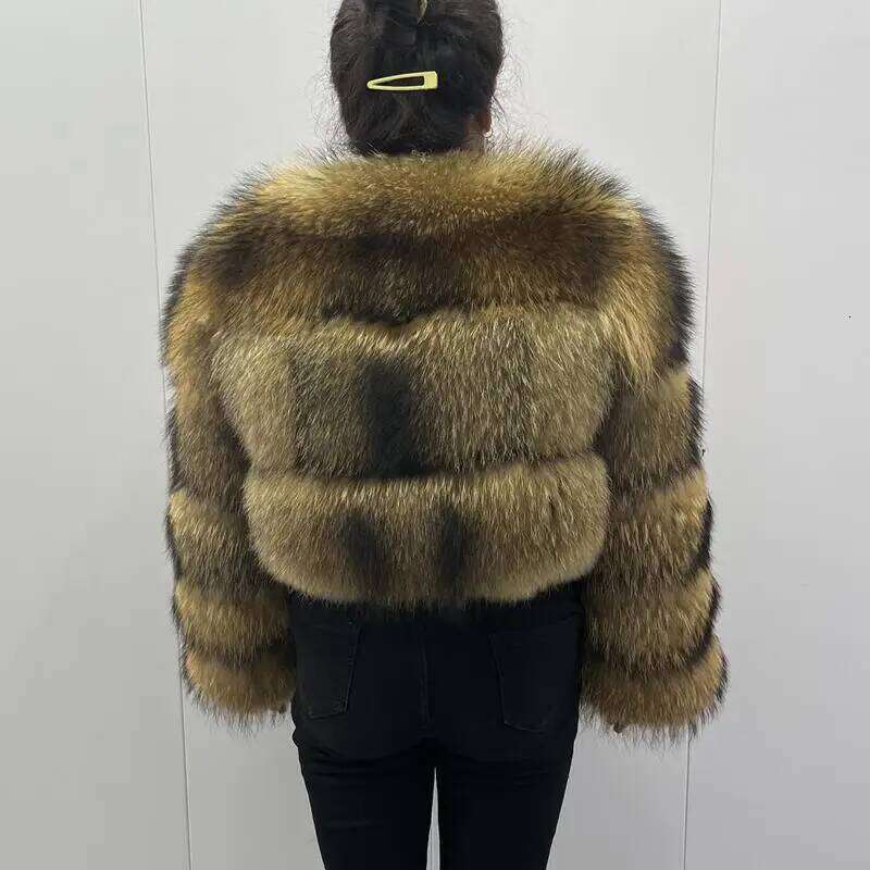BEIZIRU Real Raccoon Fur Coat short Women Winter Long Sleeve Natural Jackets Thick