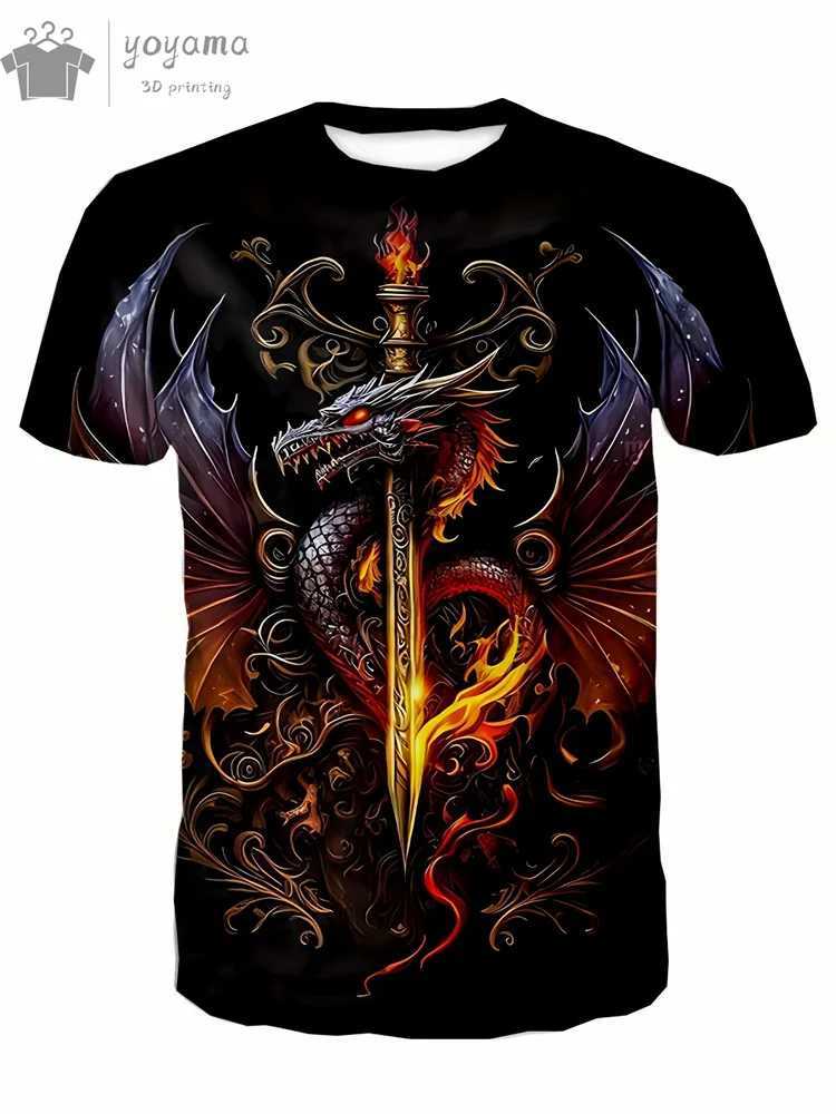 Dragon Print Clothes Men Funny Mens Summer Clothes T-shirt Men Short Sleeve Tee Dragon Graphic T-shirts Personalized T-shirt W250607