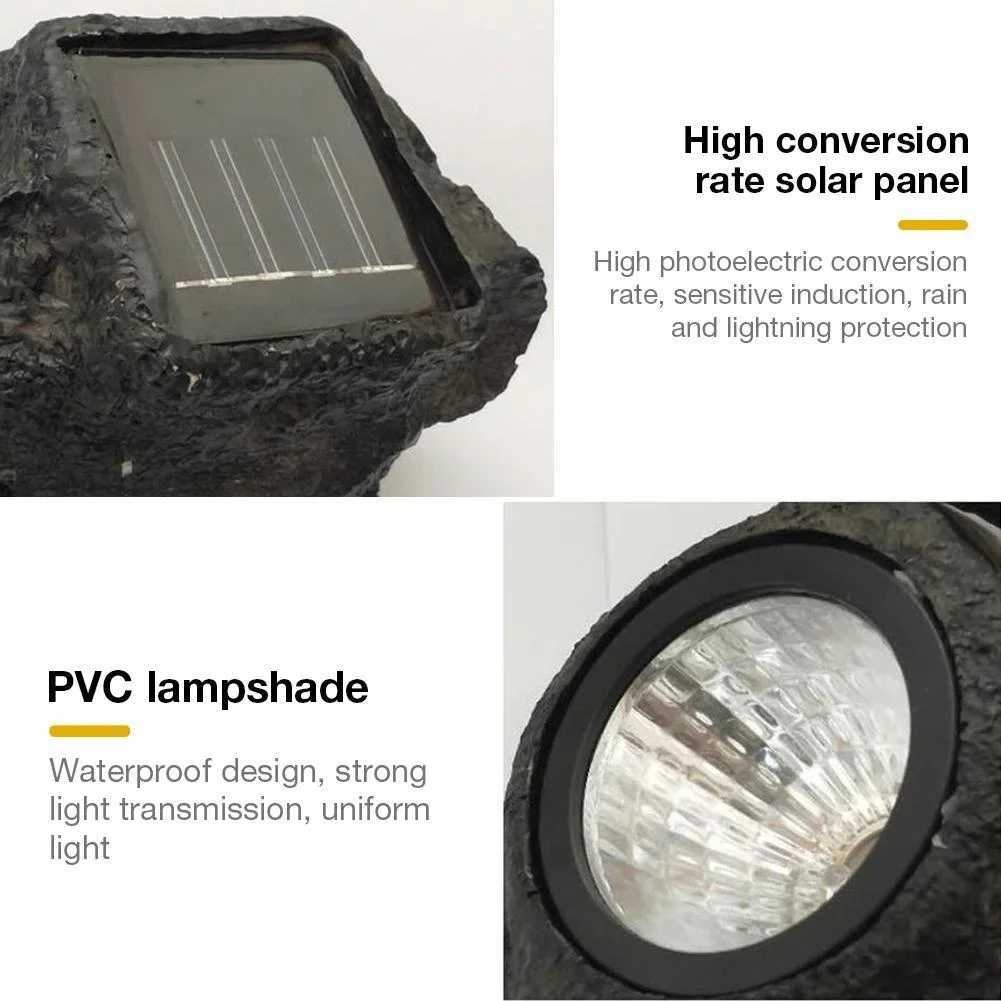 5W Solar Powered Light Simulation Stone Lights Spotlight Decoration Cold White IP65 Waterproof for Outdoor Garden Lawn Lamps XJ250606