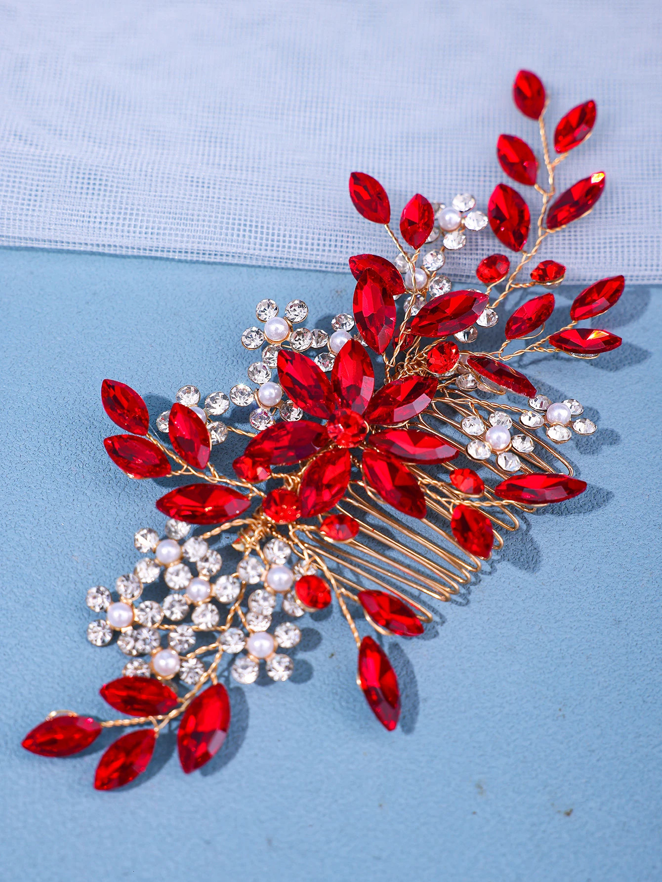 Womens Crystal Pearl Hair Comb Rhinestone Flower Leaf Hairpin Bridal Wedding Headband Tiara - Jewelry Comb Pin Accessory 250529