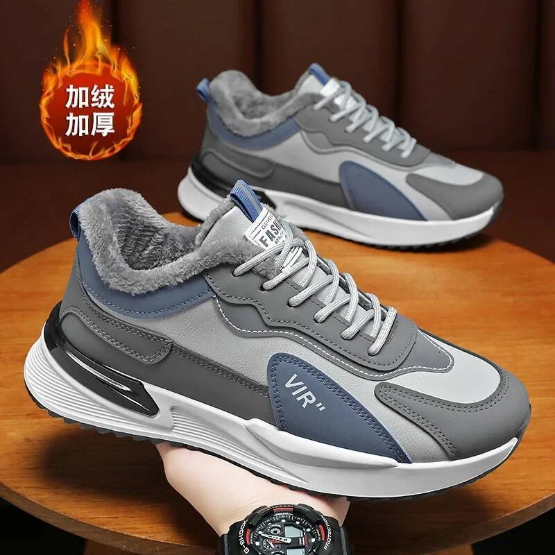 Ddmyoutdoor Men S Winter Plush Korean Trendy Warm Cotton Comfortable Anti Slip Outdoor Platform Casual Lace Up Sports Shoes Outdoor Shoes