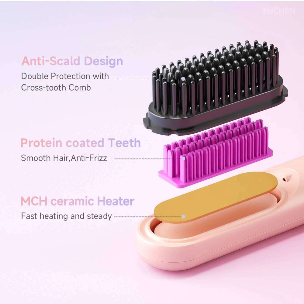 ENCHEN 2In1 Straightener Brush Professional Stuff 200 Million Negative Ions Electric Brushes Hair Tools H100