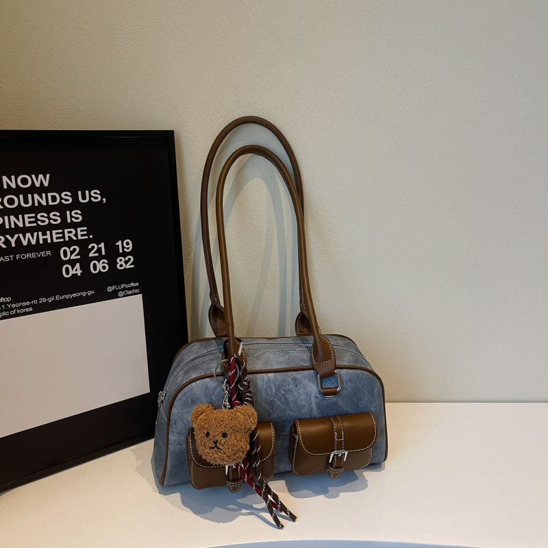 designer High-End Tote Bag for Women 2025 New Trend Color-Block Shoulder Bag Large Capacity Versatile Commuter Underarm Handbag