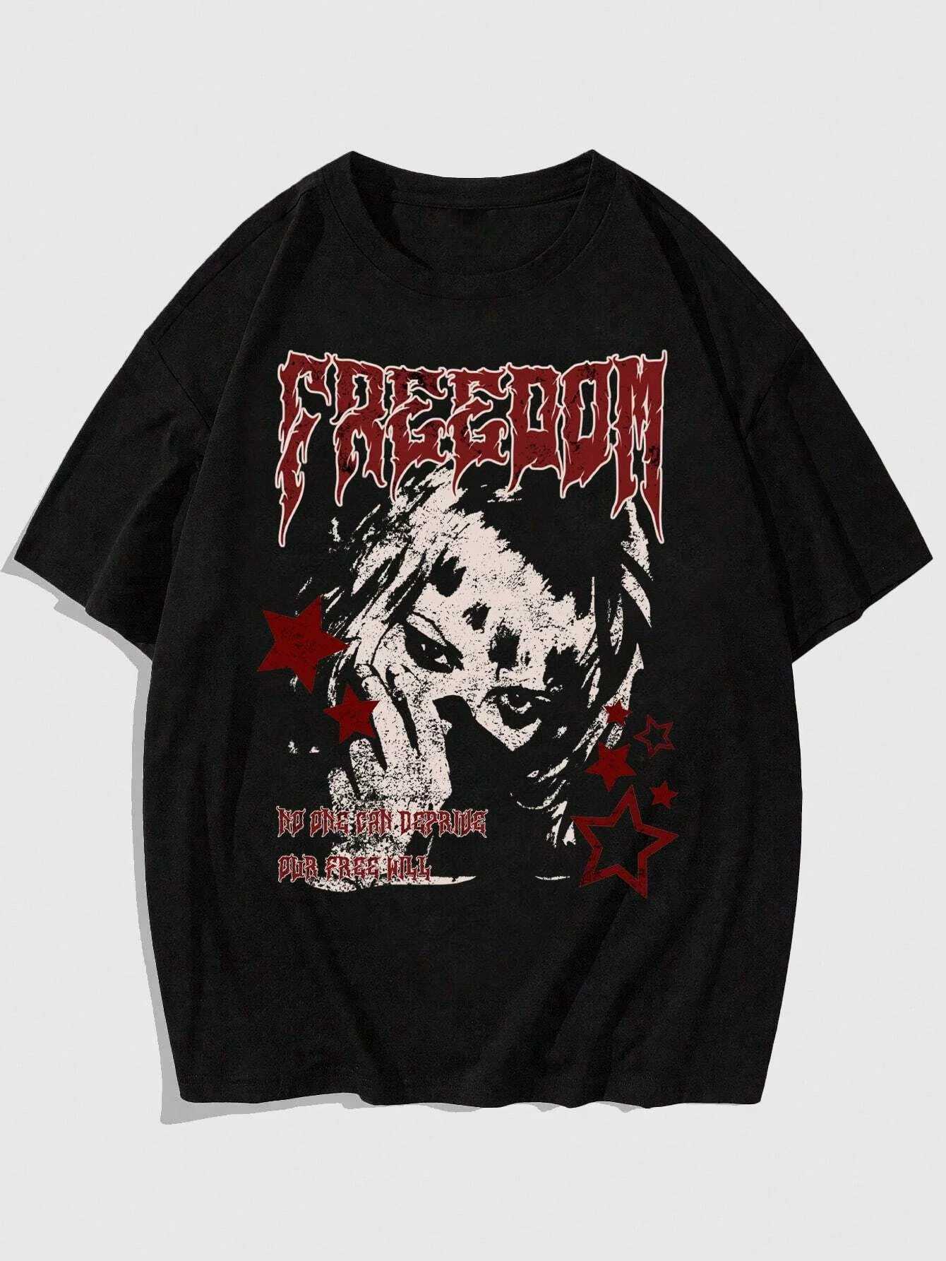 Freedom Portrait Hip Hop Punk Y2k Unisex Men Women Cotton T-shirt Luxury Fashion Big Size Top Short Sleeve Classic Tee S-4xl W250607