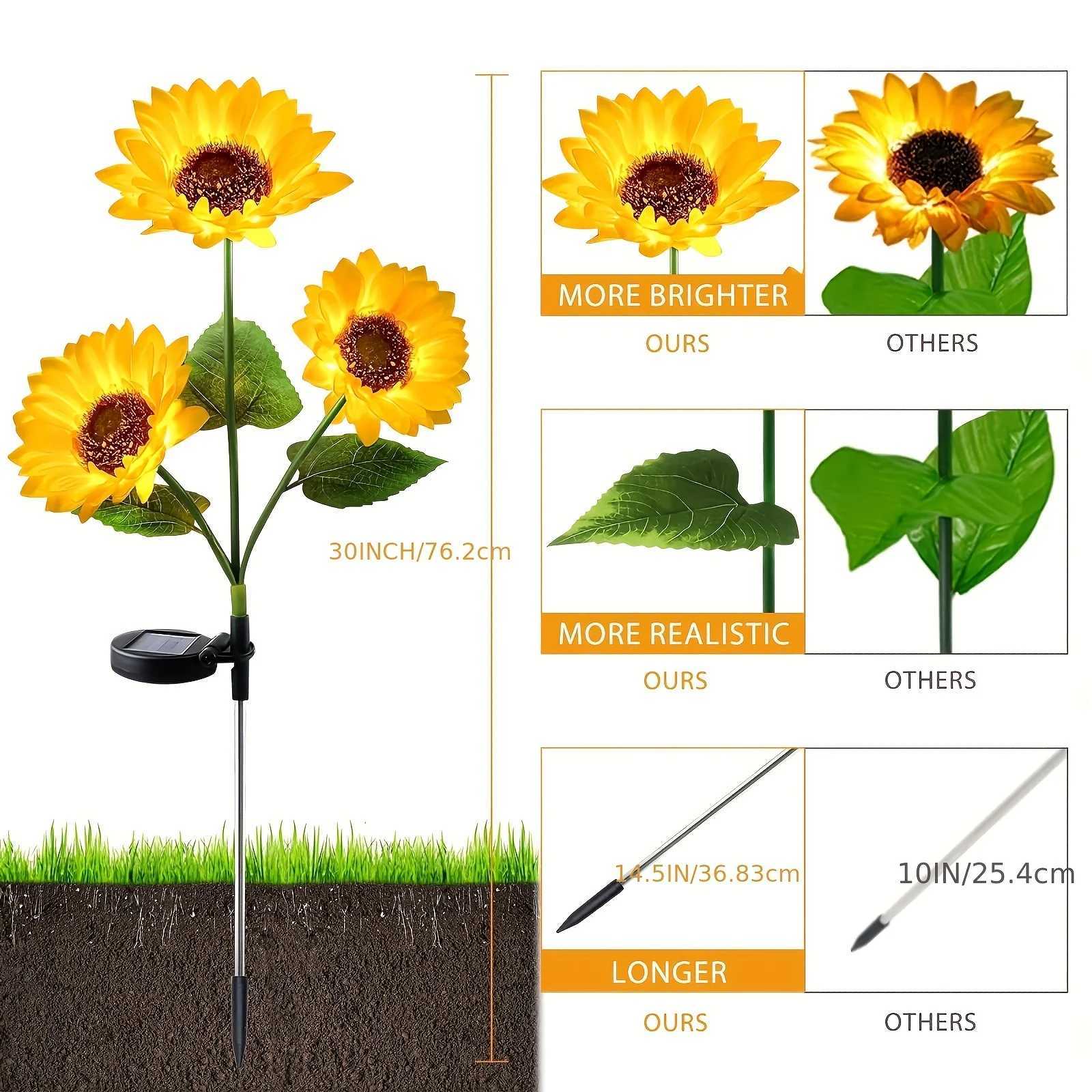 Solar Sunflower Lawn Light Outdoor Garden Decorative LED Lights Landscape Porch Summer Decoration Light Sensor Auto Brightness W250607