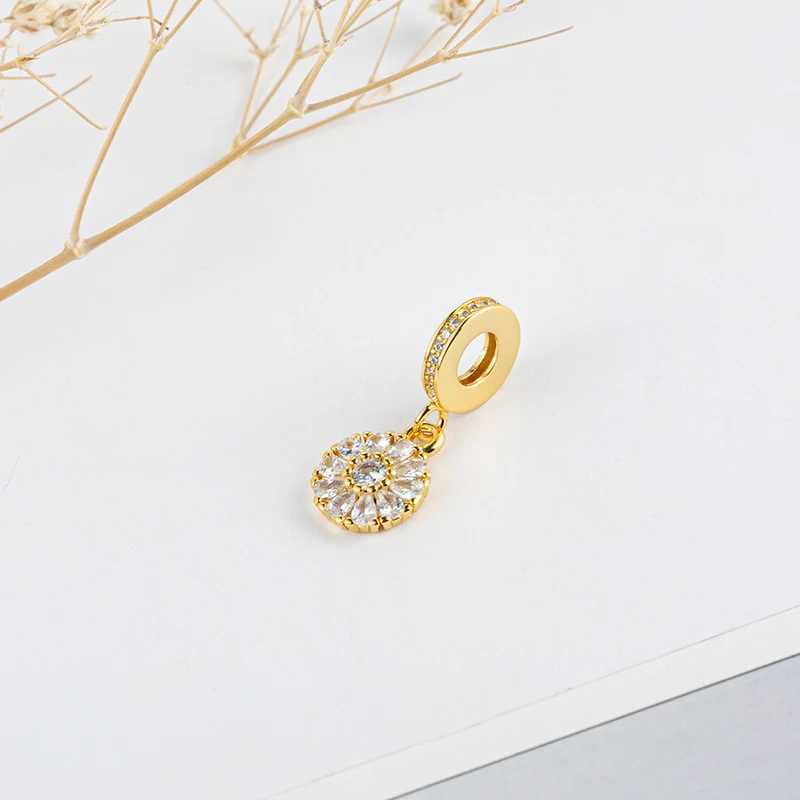 Gold Plated Fashion Jewelry Lucky - C Icy Snowflake Drop Dangle Charm Bead Fit Original Silver 925 Europeans Bracelet XJ250607