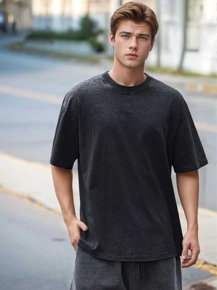 Summer Mens Washed T-Shirts 230G Heavy Cotton Vintage Faded Color Oversized Unisex Basic T Short Slve Loose Workout Tops X250607