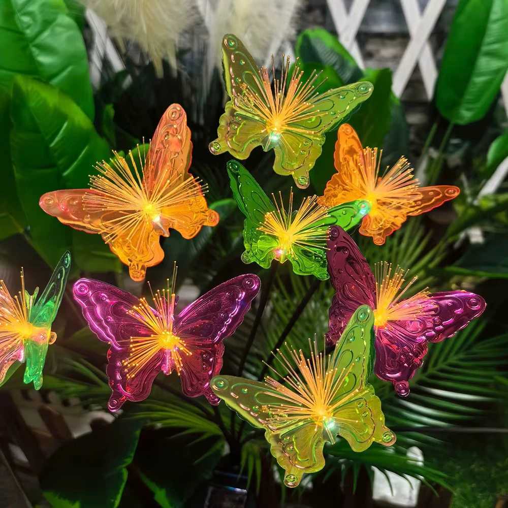 1PC 6-Head Solar LED Fiber Optic Butterfly Light Outdoor Decoration Light Colorful Atmosphere Lighting For Ground Lawn Yard W250607