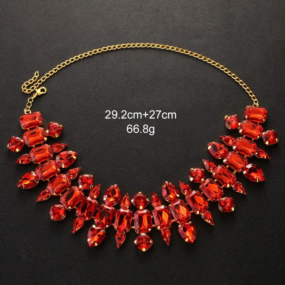 Stonefans Red Crystal Exaggerated Choker Necklace Drag Queen Accessories Fashion Geometric Rhinestone Collar Choker for Women 250606
