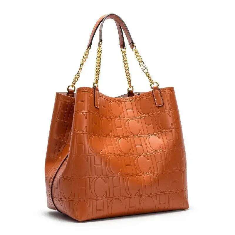 CH Women's Large-Capacity Tote Bag Superior Sense Of Solid Colour Simple Daily Commuting Fashion Style Ladies Versatile