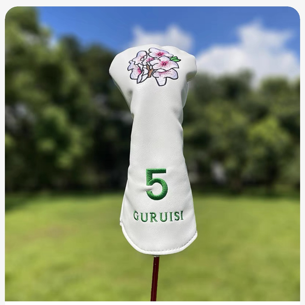 Golf Club Headcovers Wood Head covers Flower Design Driver Fairway Hybrid Woods Headcover Red PU Premium Leather Head