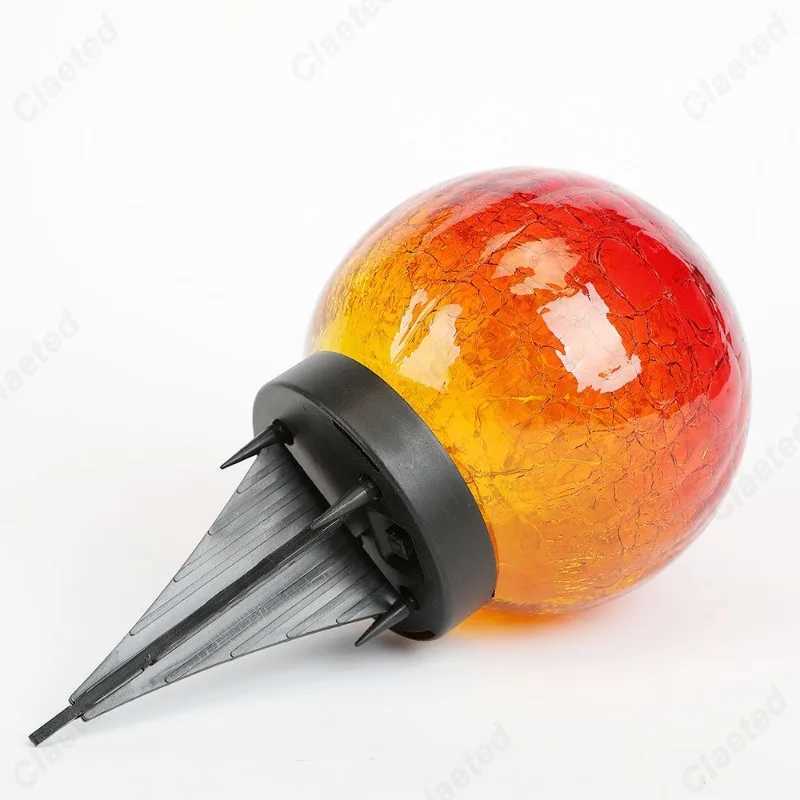 New LED Solar Gradient Red Crack Ball Light Outdoor Waterproof Courtyard Garden Lawn Decorative Atmosphere Lighting W250607