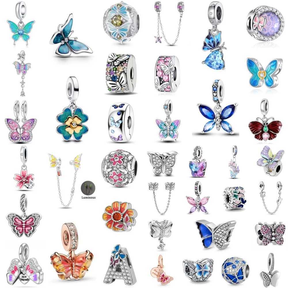 New Hot sales 925 Silver Butterfly Series Charm clip Bead Fit Original Bracelet Accessories DIY Jewelry safety chain Pendant Gift XJ250607