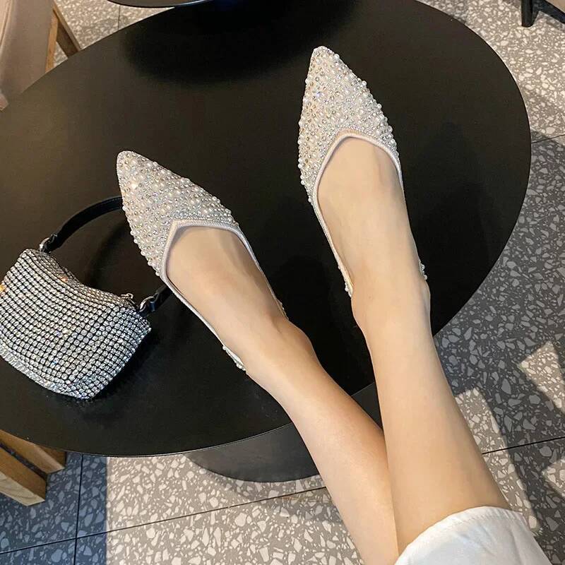 Ddmyoutdoor Fashion Woman Ballet Rhinestone Loafers Flat Pointed Toe Shoes Female Casual Slip On Flats Footwear Boat Outdoor Shoes