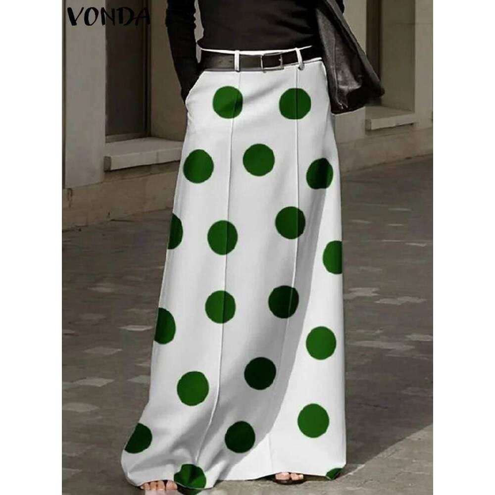 Plus Size 5XL VONDA Women Maxi Bohemian Printed Dot Point Long Skirt Summer High Waist Casual Loose A-Line Beach Skirts