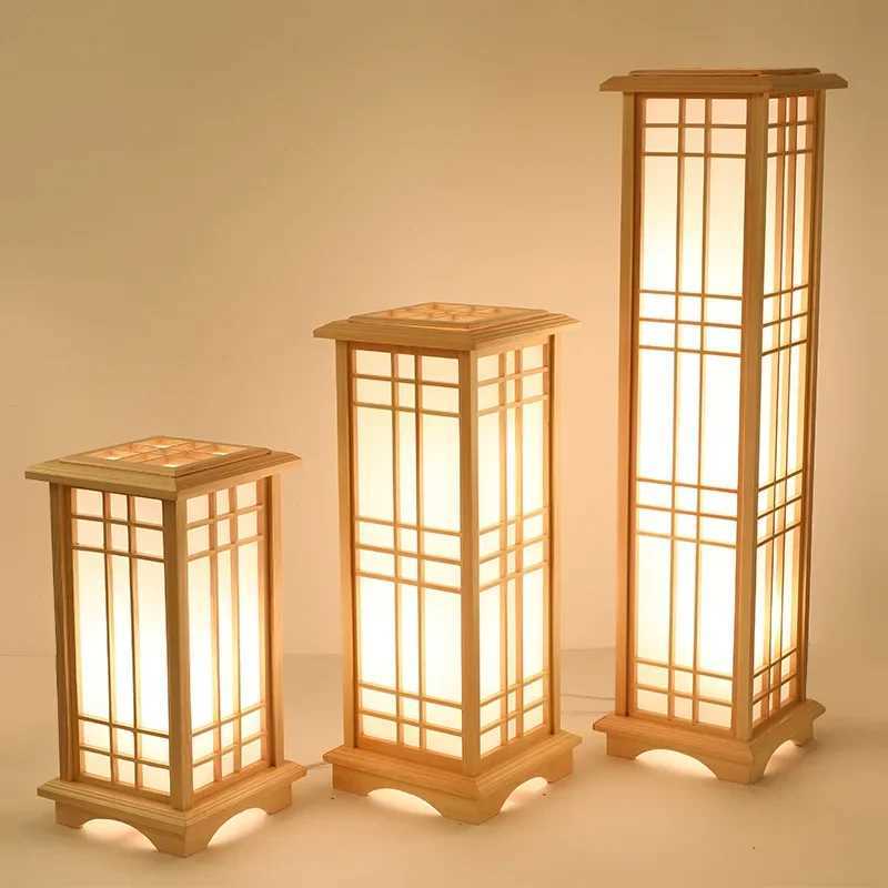 SANDYHA Japanese style wood Floor Lamp lamps for Living Room led lights bedroom decoration standing Study Lighting Square W250607