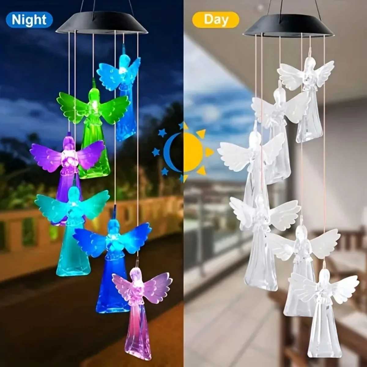 1pc Colorful Changing Light Wind Chimes With 6 LED Outdoor Waterproof Hanging Mobile Lamp For Home Garden Holiday Festival DecorXJ250606